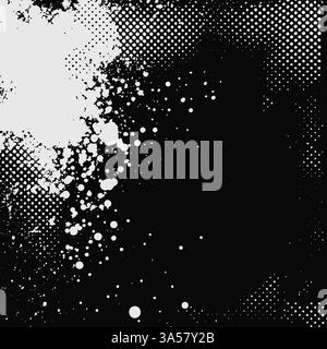 Vector halftone background with distress effects and rough brush strokes. Glitch and noise distortion creating a grunge design with a punk aesthetic. Stock Vector