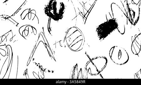A collection of abstract black scribbles and shapes on a white background, showcasing various artistic styles and forms. Stock Vector