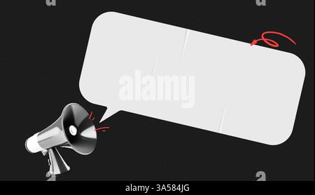 Vector collage grunge banner. 3d Loudspeaker announcing crazy promotions. Doodle elements on retro poster. Stylish modern advertising poster design Stock Vector