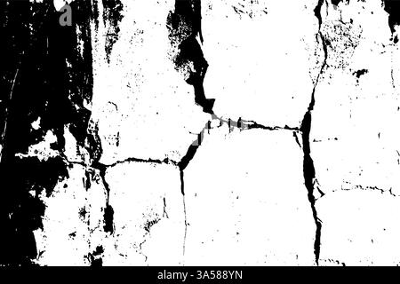 Crack background on vintage wall with broken rock effect. Rough white paper texture overlay featuring dirty scratches and grunge patterns. Stock Vector