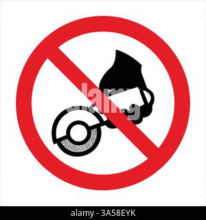 Prohibition sign with red circle and slash over circular saw cutting head protection, emphasizing workplace safety Stock Vector