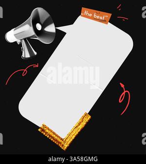 Black Friday sale banner with glitter gold frame, speech bubble and loudspeaker. Retro pop art style with halftone elements and doodle stickers. Stock Vector