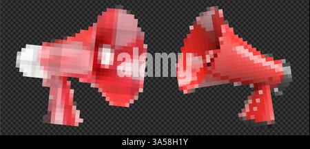 Trendy Pixel art megaphone icon in 8 bit retro style. Loudspeaker for marketing, censorship, news, and communication. Stock Vector