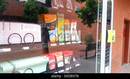 Long Beach, California, United States - 07-12-2019: A view of a vending machine with school supplies merchandise inside. Stock Photo