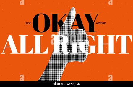 Trendy pop art collage featuring halftone and dada elements with a hand gesture signifying OK. Stock Vector