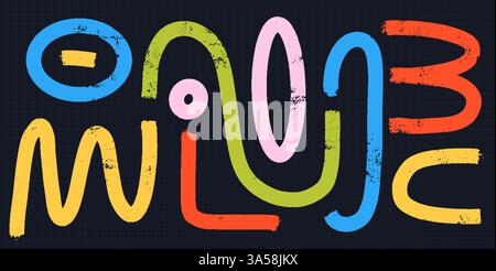 Grunge Ink Curve Line Set. Playful Abstract Shapes in Trendy Y2K Doodle Style. Bold Vector Elements with Organic Brush Strokes, Colorful Scribbles Stock Vector