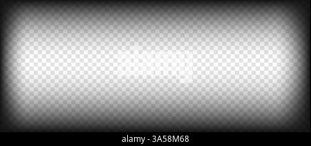 Black round vignette gradient background on grid background as a transparent png. Vector design element for movie Stock Vector