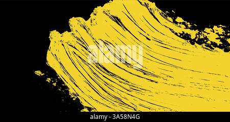 Vibrant brushstroke waves create a dynamic dance of yellow against a deep black canvas in this abstract composition filled with energy Stock Vector