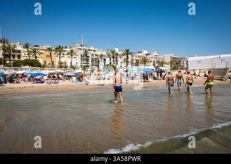 Playa de la Bassa Rodona, a popular gay beach located near the Pic-Nic restaurant in the seaside town renowned for its vibrant LGBTQ+ community. Stock Photo