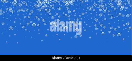 Winter background vector with falling snow and snowflake pattern. Blue sky holiday scene with ice texture and white flakes. Simple frozen banner Stock Vector