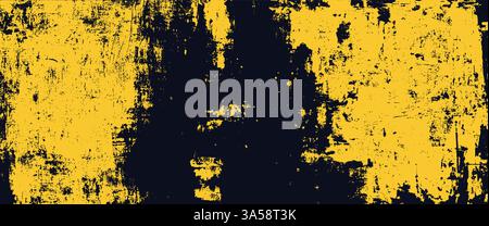 Vector yellow background with black paint brush strokes and grunge texture. Abstract splash effect with retro comic style design, featuring halftone Stock Vector