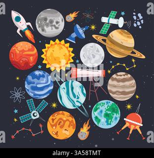 Solar system planets clipart set. Colorful planets in outer space solar ...