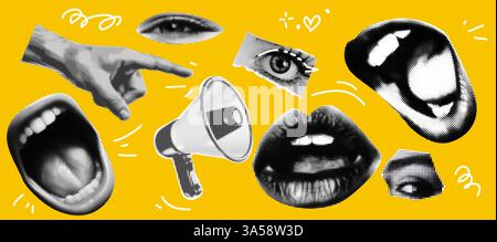 Creative pop art collage with halftone elements for modern design inspiration Stock Vector