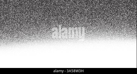 Grainy and noisy background with abstract patterns, featuring a distressed, vintage texture. Black and white gradient with powder and speckle effects Stock Vector