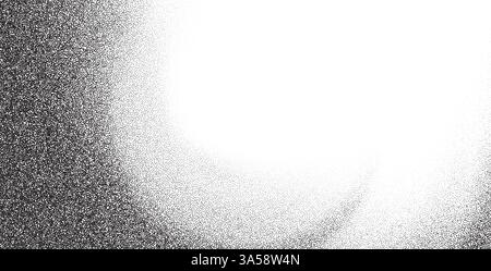 Abstract noise and grain pattern with spray, glitter, and stipple effects. Black and white geometric design with halftone and gradient fade. Vintage Stock Vector