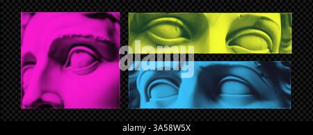 Set of cut out eyes of statues for collages. Modern elements for design. Antique eyes on transparent background. Trendy vector illustration. Halfton Stock Vector
