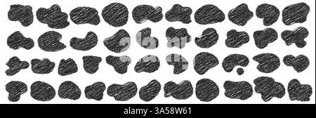 Big pack of scribble vector shapes. Pen paint element. Pencil brush or marker rought scratch organic blob. Vector grungy illustrations kit Stock Vector
