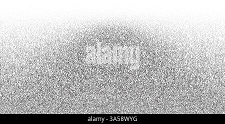 Grainy noise background with distressed paper pattern. Black and white gradient overlay featuring spray, rough grit, and speckled dots. Stock Vector