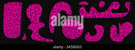 Set of leopard organic shapes for collage. Y2k style cut out of magazine papers. Acid pink modern vector elements on transparent background as png. Stock Vector