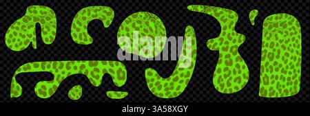 Set of leopard organic shapes for collage. Y2k style cut out of magazine papers. Acid green modern vector elements on transparent background as png Stock Vector