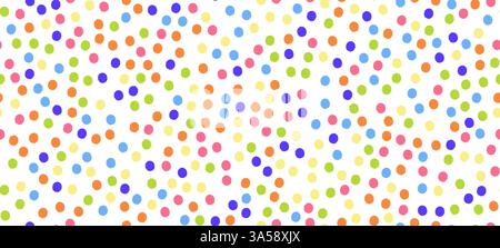Seamless vector crayon dot pattern with whimsical confetti spots. Irregular, multicolor polka dots in primary colors for playful carnival or birthday Stock Vector