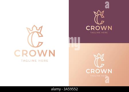 Letter "C" Logo with a Minimalist Crown Linear Style Gold and Elegant Brand Identity Stock Vector