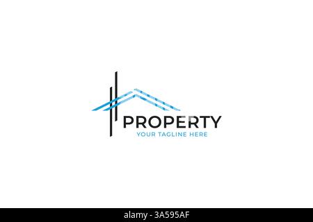 Modern Real Estate and Property Logo Minimalist House Roof Icon in Blue Stock Vector