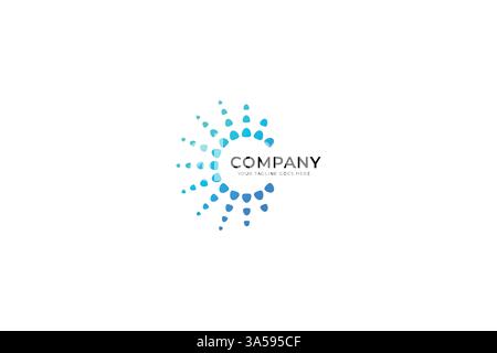 Tech Company Logo Global Connection and Network with Dots Halftone Shape Linear Round Stock Vector