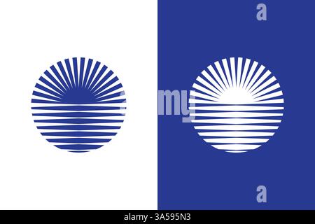 Dusk Dark Blue Sun Circle Logo Landscape Horizon Abstract Badge Sign Symbol Stock Vector