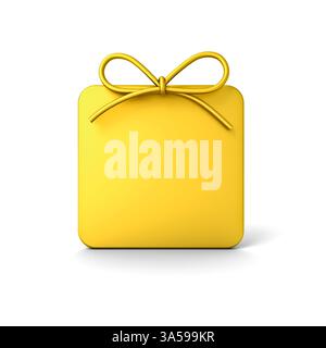 Blank 3d gold rounded square gift box display mockup sign frame stand or present showcase frame border isolated on white background with shadow minima Stock Photo