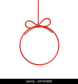 Hanging gift round frame or red rope christmas ball isolated on white background with shadow minimal creative idea concepts 3D rendering Stock Photo