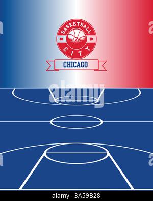 City of Chicago Stamp, Basketball Court, Vector Illustration Abstract Editable image, Social Media Post Stock Vector