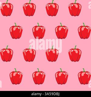 Red bell pepper stock vector seamless pattern on pink background for wallpaper, pattern, web, blog, surface, textures, graphic & printing Stock Vector