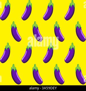 Eggplant stock vector seamless pattern on yellow background wallpaper, pattern, web, blog, surface, textures, graphic & printing Stock Vector