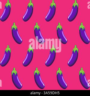 Eggplant stock vector seamless pattern on pink background wallpaper, pattern, web, blog, surface, textures, graphic & printing Stock Vector