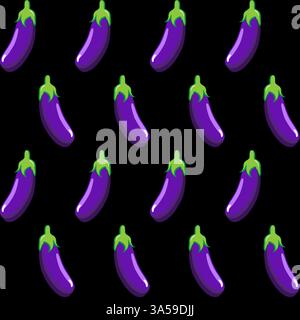 Eggplant stock vector seamless pattern on black background wallpaper, pattern, web, blog, surface, textures, graphic & printing Stock Vector