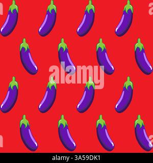 Eggplant stock vector seamless pattern on red background wallpaper, pattern, web, blog, surface, textures, graphic & printing Stock Vector