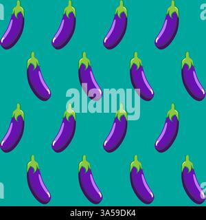 Eggplant stock vector seamless pattern on green background wallpaper, pattern, web, blog, surface, textures, graphic & printing Stock Vector