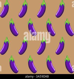 Eggplant stock vector seamless pattern on brown background wallpaper, pattern, web, blog, surface, textures, graphic & printing Stock Vector