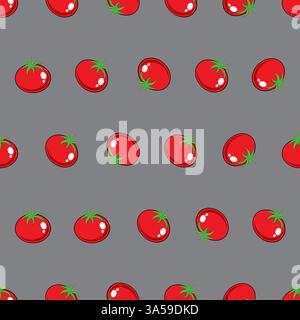 Red tomato stock vector seamless pattern on grey background for wallpaper, pattern, web, blog, surface, texture, graphic & printing. Stock Vector