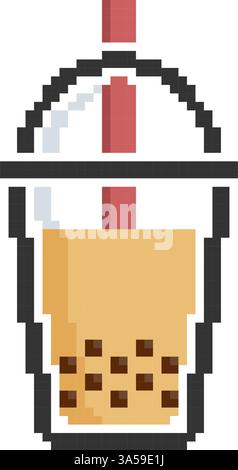 Milk Bubble Tea. Vector icon in 8 bit style Stock Vector