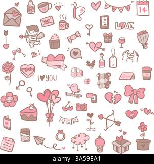 Set of hand-drawn doodle icons for Valentine's Day Stock Vector