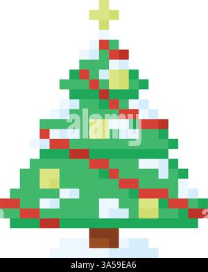 Christmas tree with snow, icon in 8 bit style Stock Vector