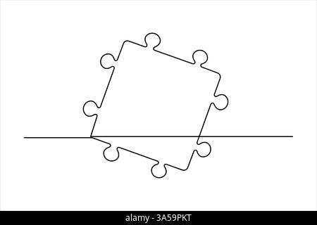 Puzzle design continuous one line art drawing of vector illustration Stock Vector