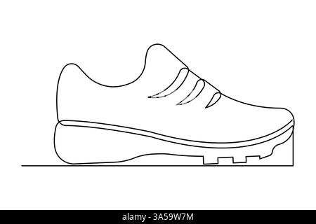 Sneakers shoes continuous one line art drawing of casual shoe design vector illustration Stock Vector