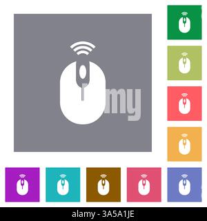 Solid wireless computer mouse icon set. Represents wireless connectivity and computer peripherals. Presented in various colors. Stock Vector