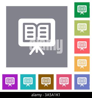 Orchestral music sheets stand solid flat icons on simple color square backgrounds Stock Vector