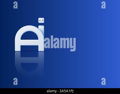 The logo of artificial intelligence in the 3D style on a dark blue background. Vector illustration. Stock Vector