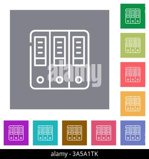 Line art ring binder icon set. Represents office organization, filing, and document storage. Presented in various colors. Stock Vector