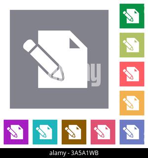 Solid icon set of a pencil and paper, representing editing, writing, or composing a document. Presented in multiple colors. Stock Vector